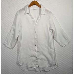 Rosemarine Italy Linen Roll Tab Tunic Beach Coverup Luxury Vacation White Flaw